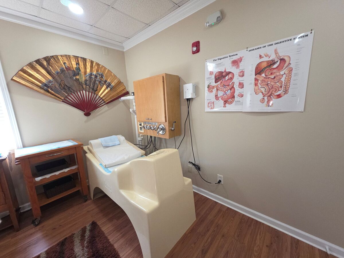 The LIBBE open-system colon hydrotherapy room at Natural Medical Solutions Wellness Center in Roswell, GA
