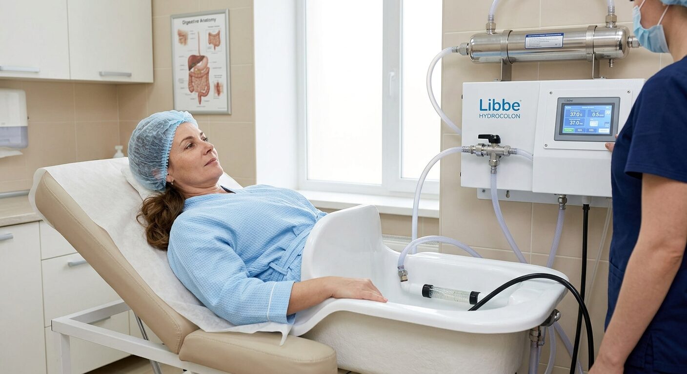 Filtered, temperature-controlled water supply used during a colonic session
